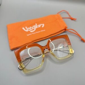 Vooglam Two-Tone Orange & Yellow Square Women's Glasses, No prescription